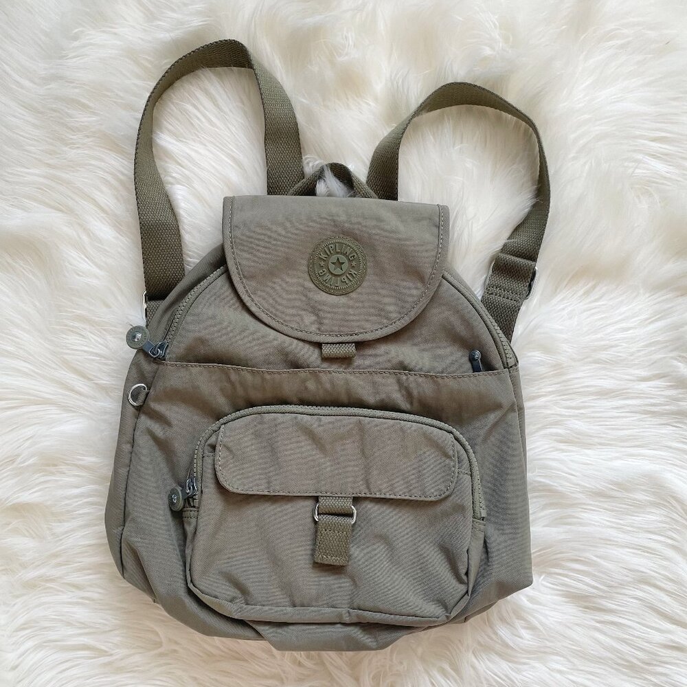 Kipling Jaded Green Tonal Queenie Nylon Small Backpack Bag